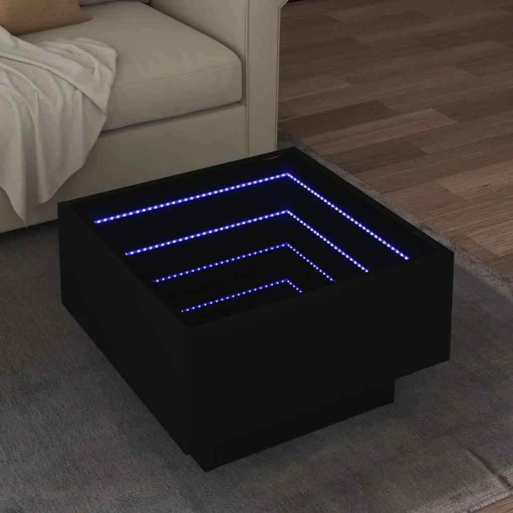 vidaXL Mesa de centro c/ LEDs 50x50x30cm derivados de madeira preto