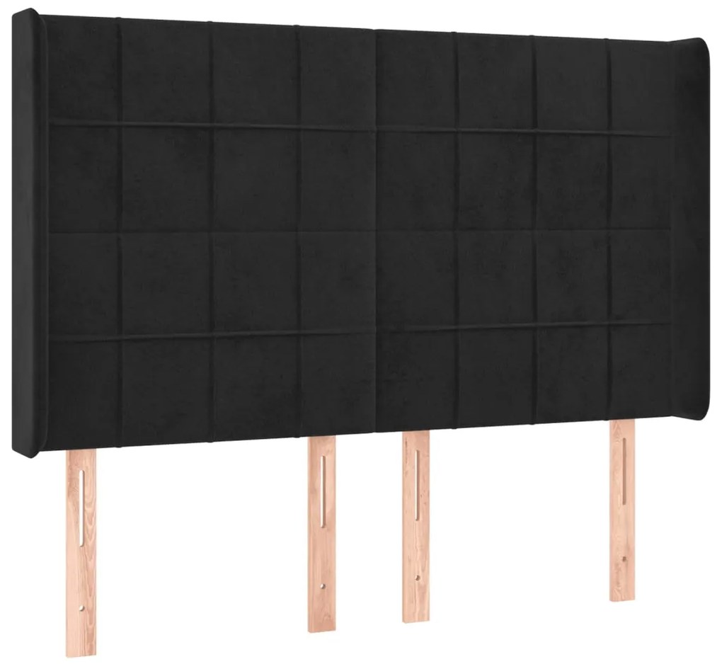 Cabeceira de cama c/ luzes LED veludo 147x16x118/128 cm preto