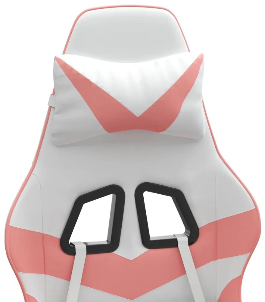 Cadeira gaming com apoio p/ pés couro artificial branco e rosa