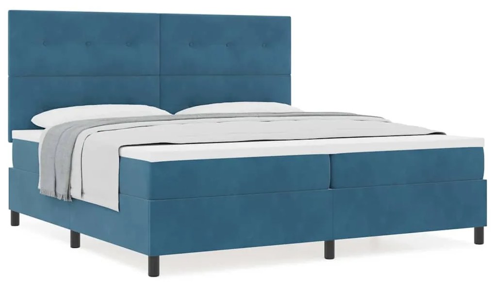 Camas Box Spring vidaXL com Colchão Azul Escuro 200x200 cm Veludo