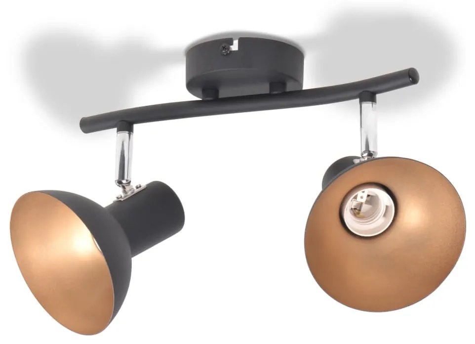 Candeeiro de teto p/ 2 lâmpadas E27 preto e dourado