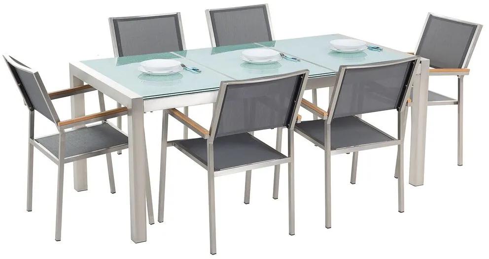 Conjunto de mesa com tampo triplo vidro temperado 180 x 90 cm e 6 cadeiras cinzentas GROSSETO Beliani