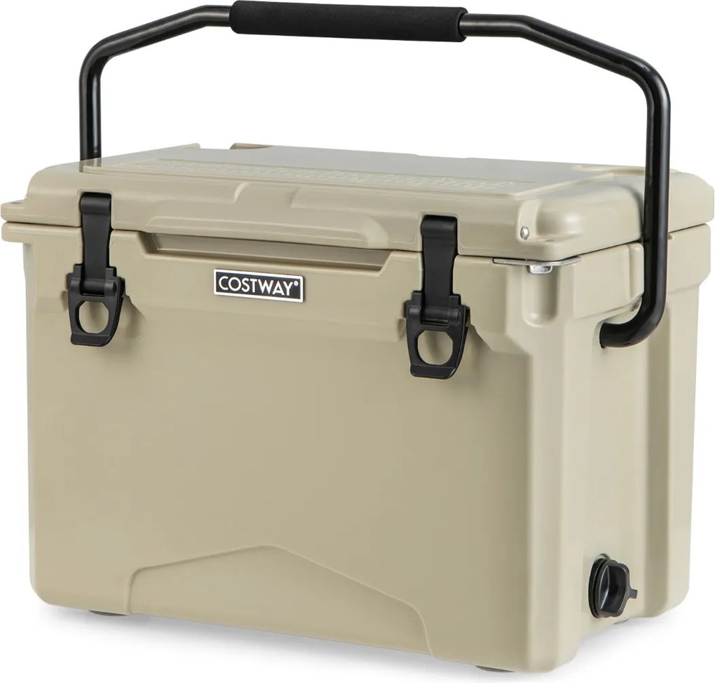 Geleira térmica robusta rotomoldada de 21 L com pega de alumínio Suporte para copos integrado Retenção de gelo durante 5-7 dias para campismo Castanha