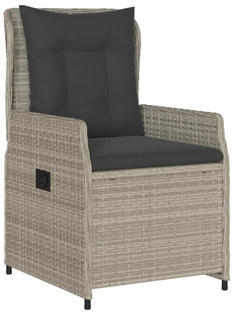 7 pcs conj. jantar p/ jardim c/ almofadões vime PE cinza-claro