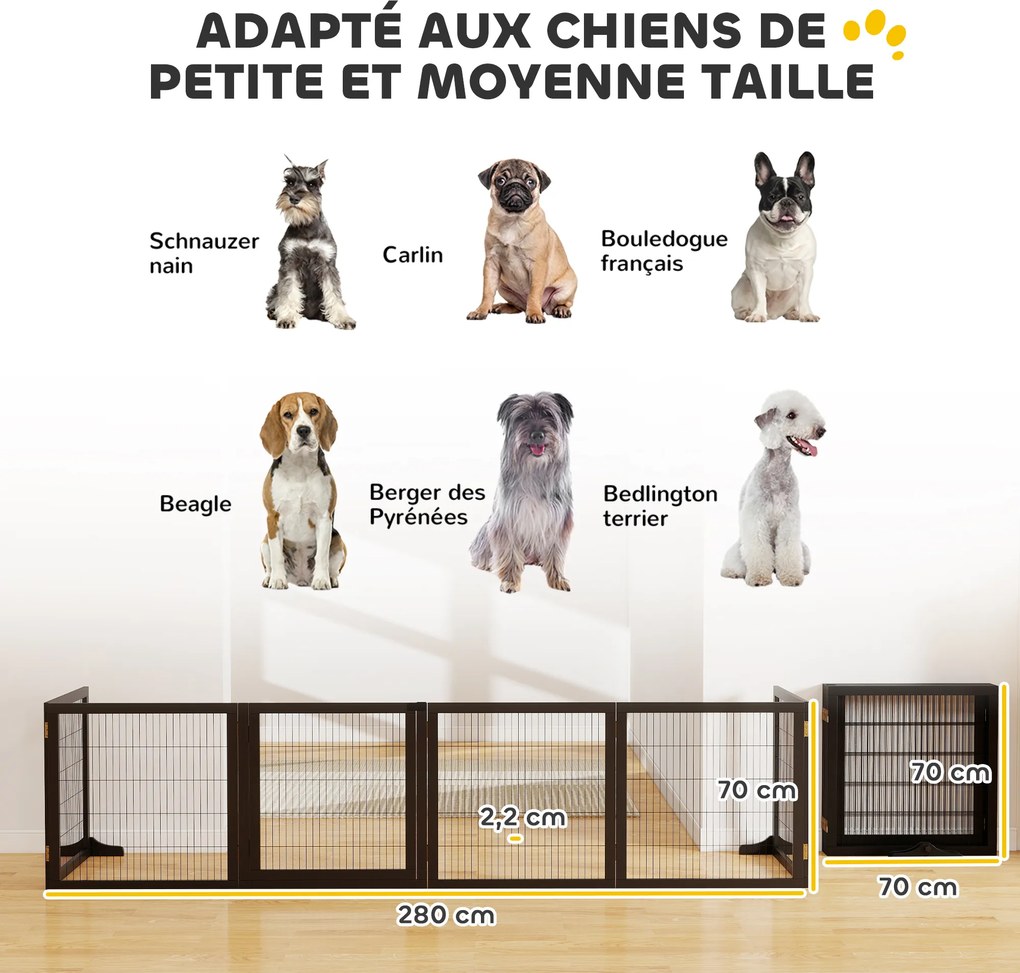 Barreira de segurança para cães 432 x 36 x 70 cm barreira dobrável de 6 painéis com pés amovíveis, preta