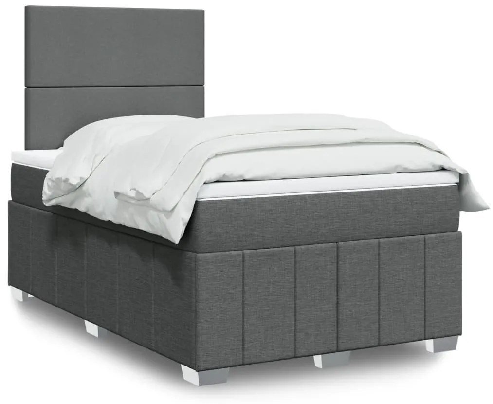 Cama boxspring com colchão 120x190 cm tecido cinzento-escuro