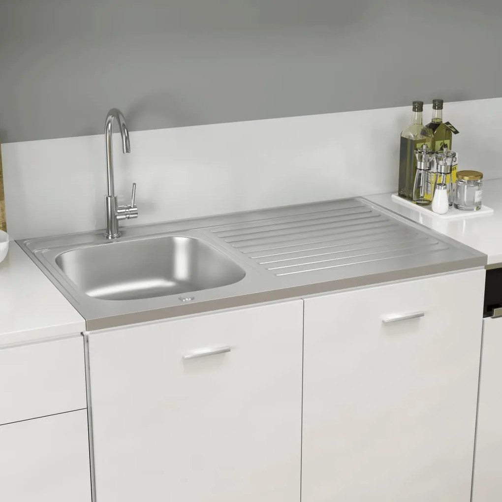 147237 vidaXL Lava-louça cozinha + escorredor aço inox prateado