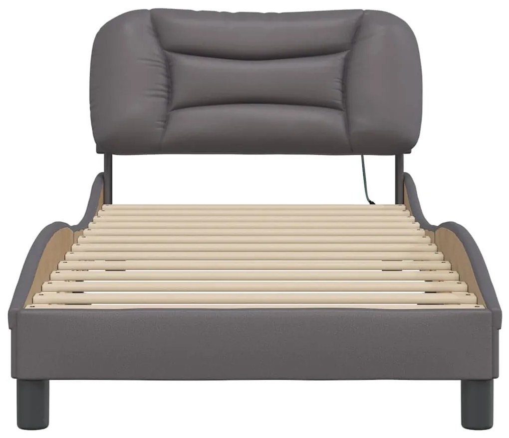 Estrutura cama c/ luzes LED 90x190 cm couro artificial cinzento
