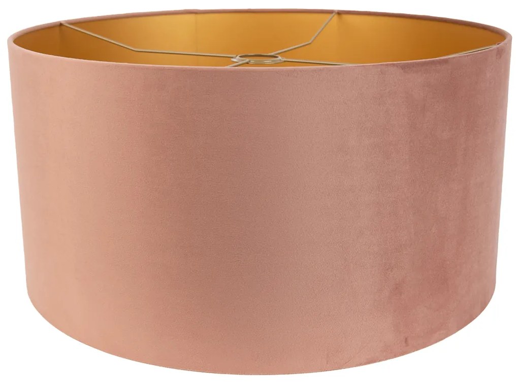 Abajur de Veludo Rosa 50/50/25 com Interior Dourado