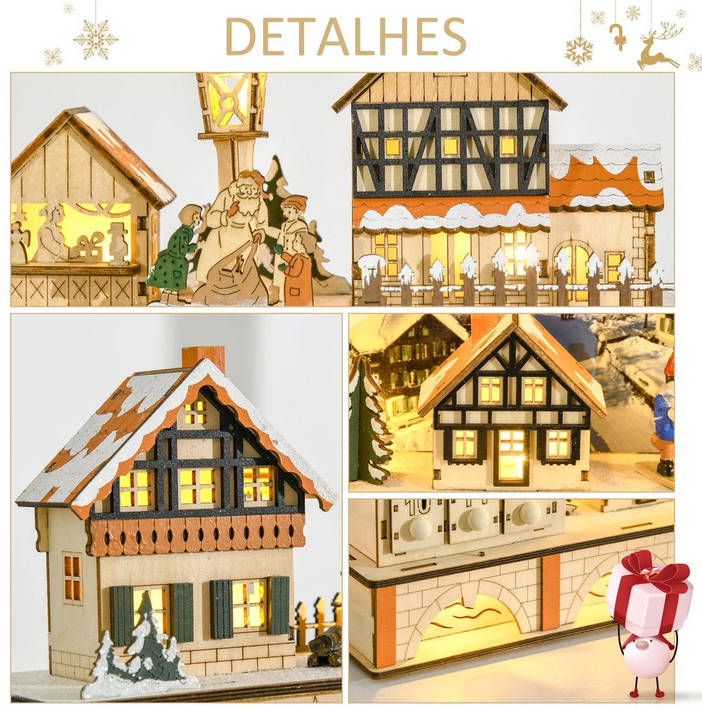 HOMCOM Calendário de Advento Calendário de Advento de Madeira com Luzes e 24 Gavetas de Contagem Regressiva Decoração de Natal 44x10x37 cm Madeira
