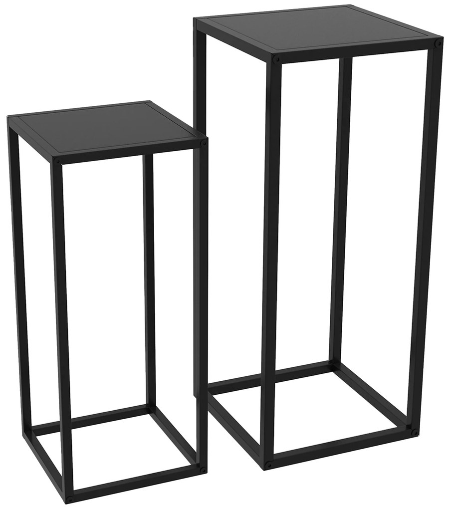 Outsunny Conjunto de 2 Suportes para Vasos de Plantas Encaixáveis 2 Alturas Diferentes 58,5 e 65 cm Aço Preto | Aosom Portugal