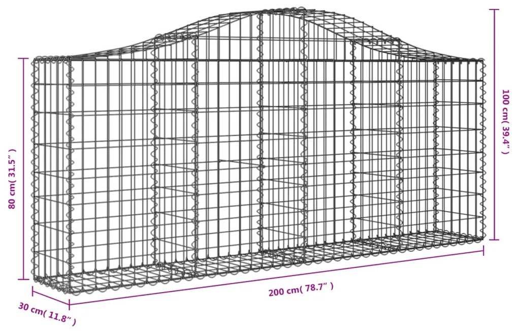 Cestos gabião arqueados 18pcs 200x30x80/100cm ferro galvanizado
