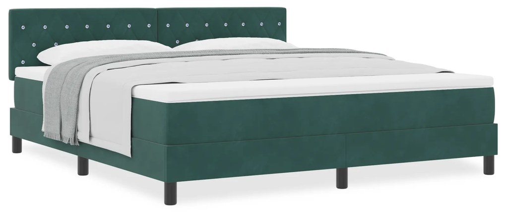 Cama Box Springs vidaXL com Colchão Verde Escuro Super King Veludo