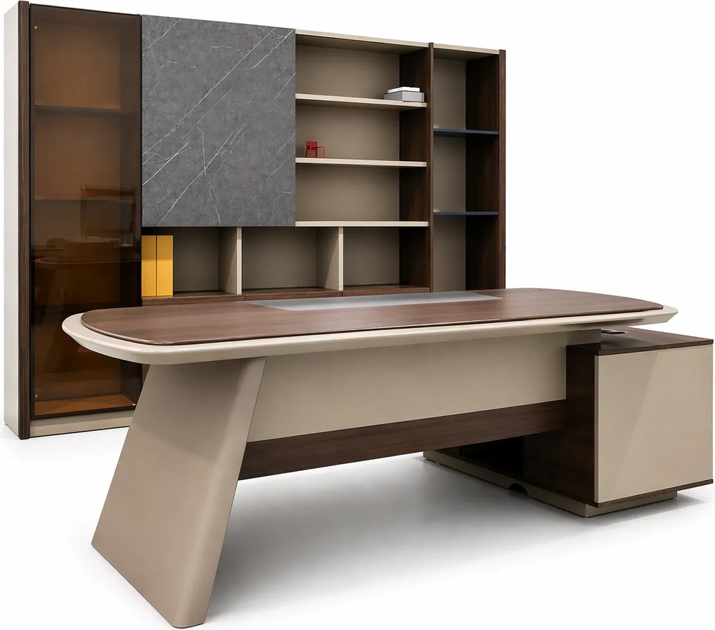 Conjunto Secretária Alaska 2400x2000x750mm + Armário Misto 1200x1600x400mm - Riva Office | Mobiliário de Escritório Ecológico e Funcional