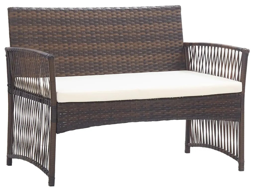 4 pcs conjunto lounge jardim c/ almofadões vime PE castanho