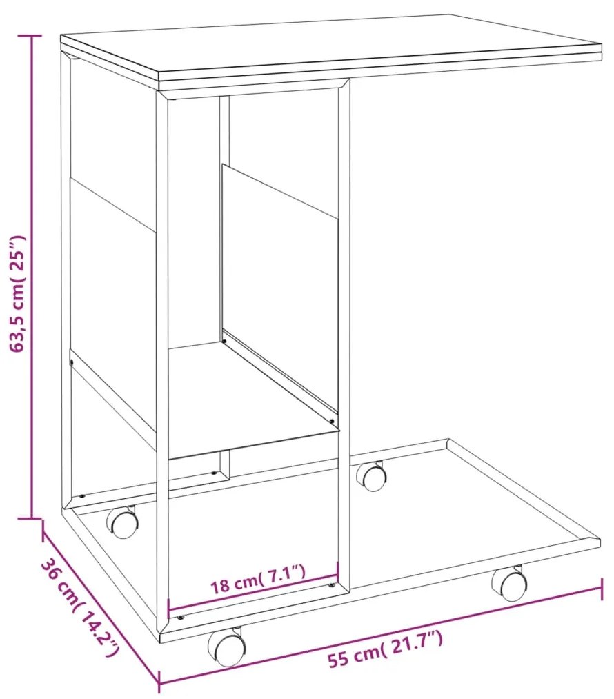 Mesa de apoio c/ rodas 55x36x63,5 cm derivados de madeira preto