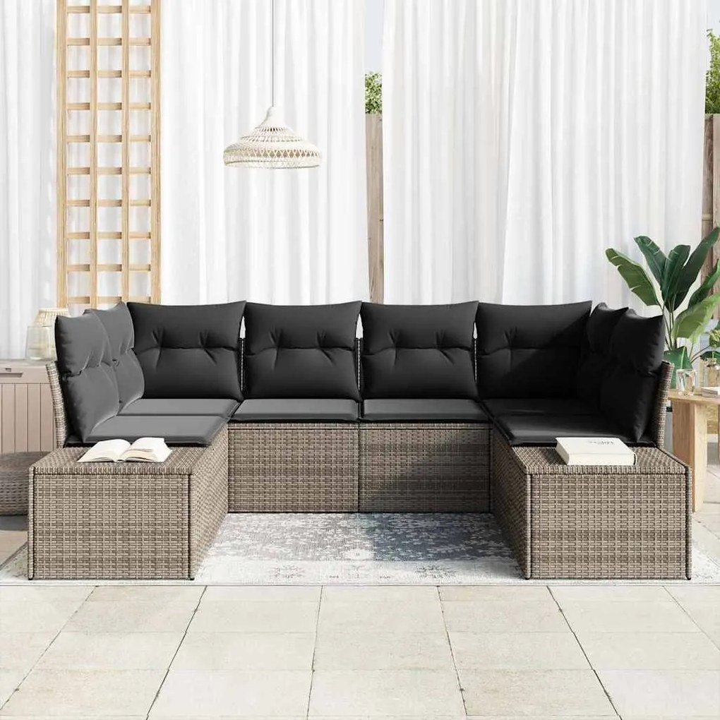 Sofá de Jardim de 6 Peças com Almofadas Cinzas em Rattan Sintético