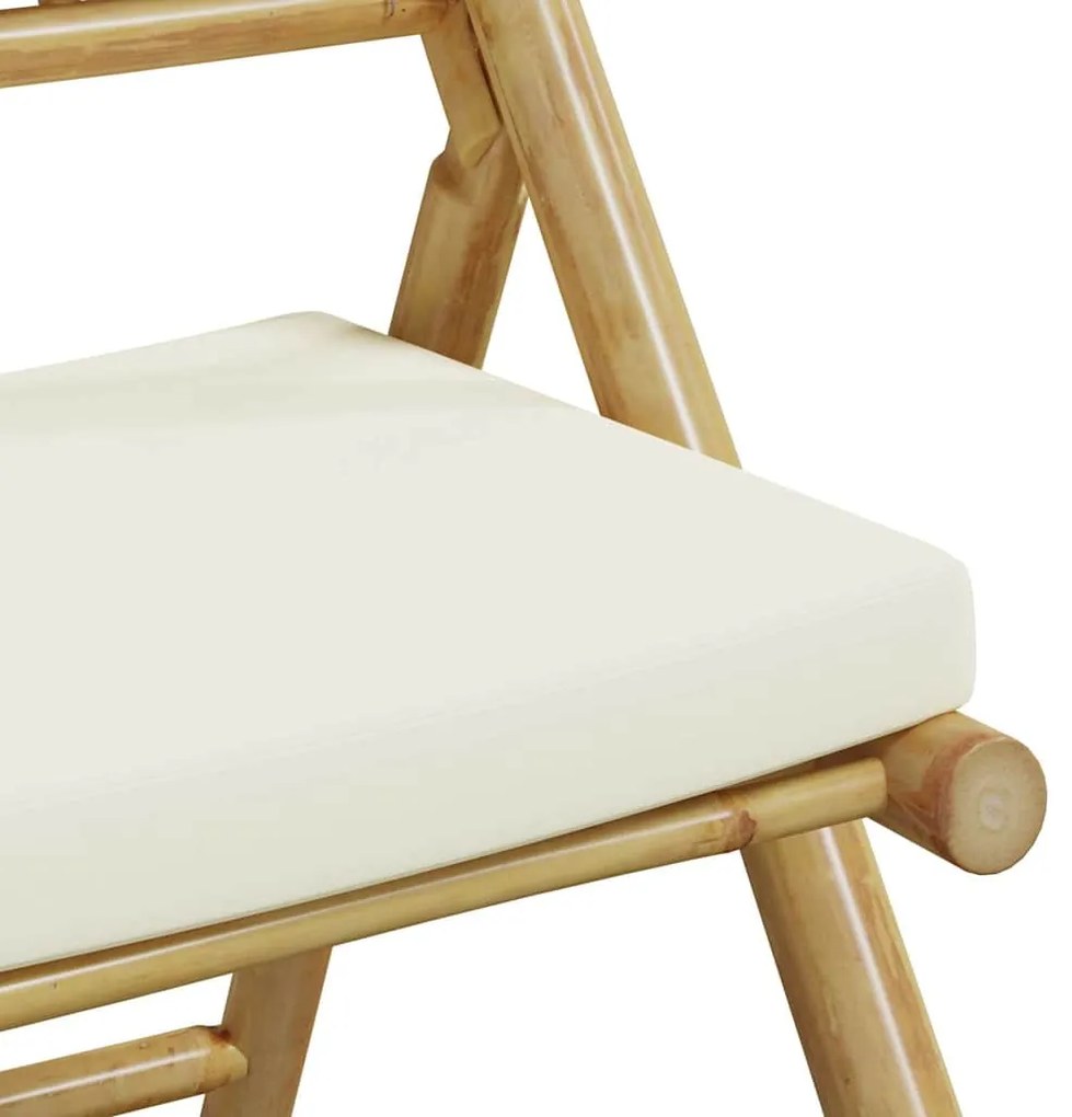 5 pcs conjunto bistrô dobrável c/ almofadões branco nata bambu