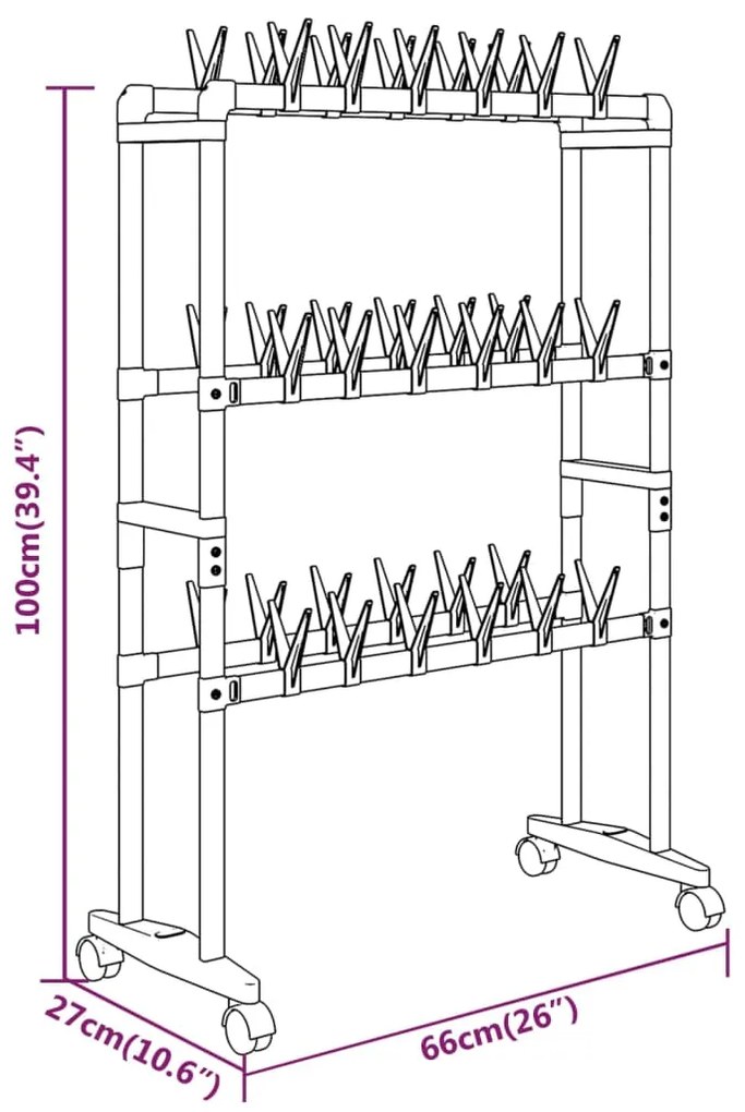 Sapateira com rodas 66x27x100 cm prateado