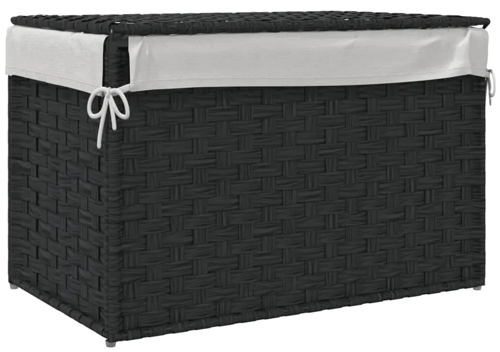 Cesto para roupa suja com tampa 55,5x35x34 cm vime PE preto