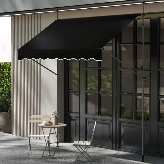 Toldo retrátil manual 2,5 m x 180 cm Sombra exterior ajustável sem perfuração com manivela para pátio, varanda, jardim Preto
