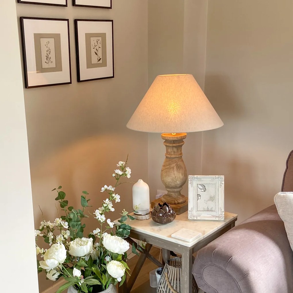 Candeeiro de mesa rústico com abajur de linho bege 50 cm - Catnip