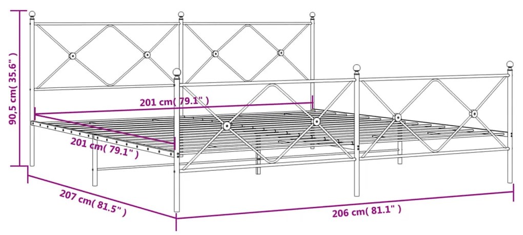 Estrutura de cama com cabeceira e pés 200x200 cm metal branco