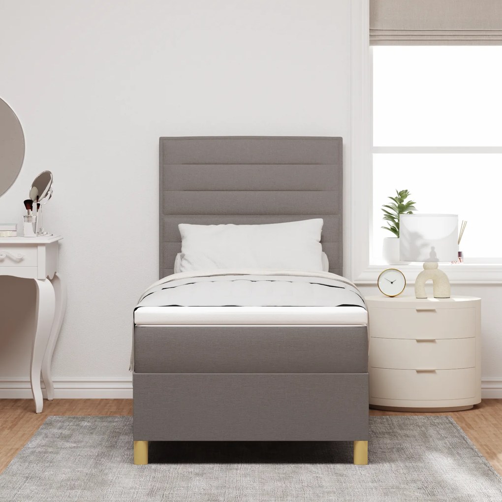 Cama Box Spring com Colchão Taupe 80x200 cm Tecido