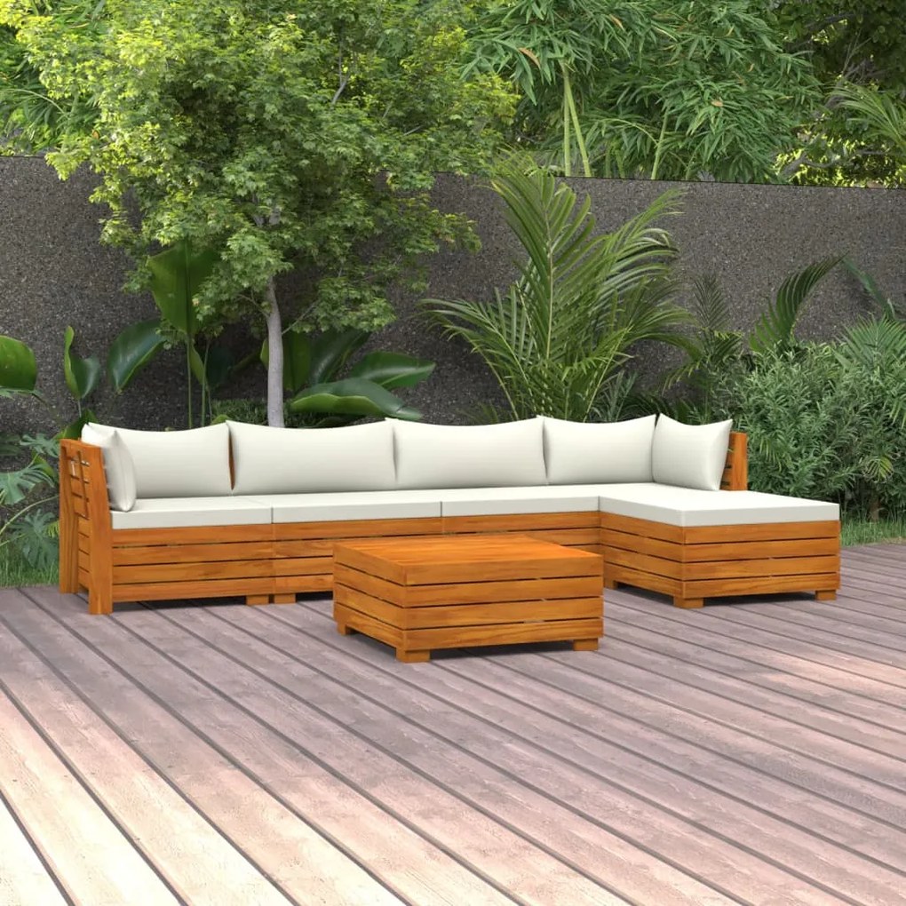 vidaXL 6 pcs conjunto lounge de jardim c/ almofadões acácia maciça