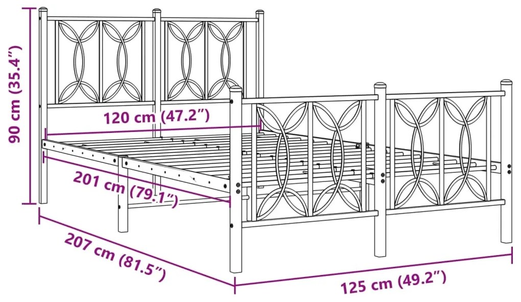 Estrutura de cama com cabeceira e pés 120x200 cm metal branco