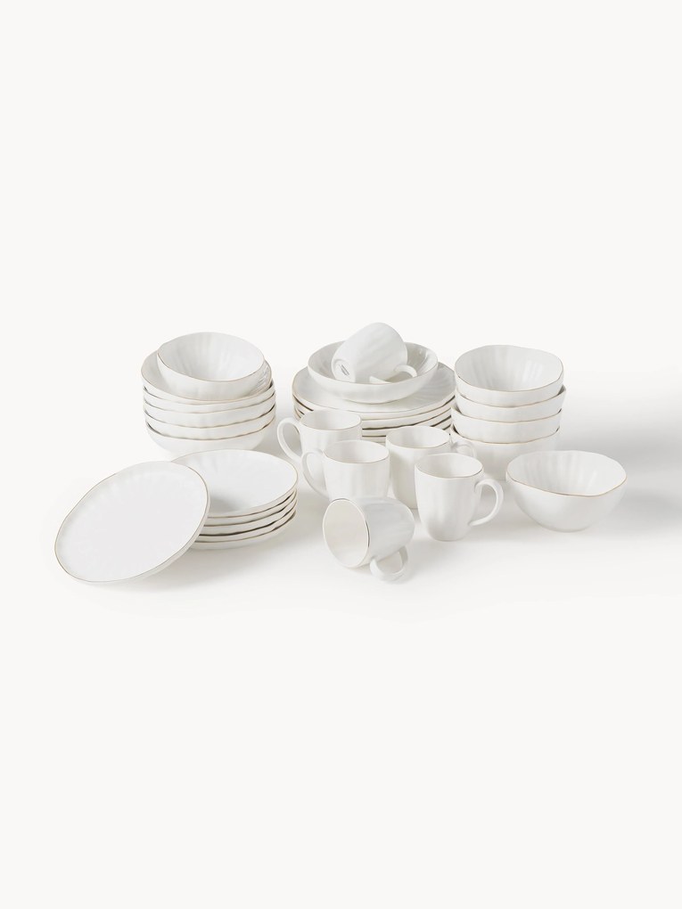 Conjunto de loiça em porcelana com relevo Sali, 30 uni.