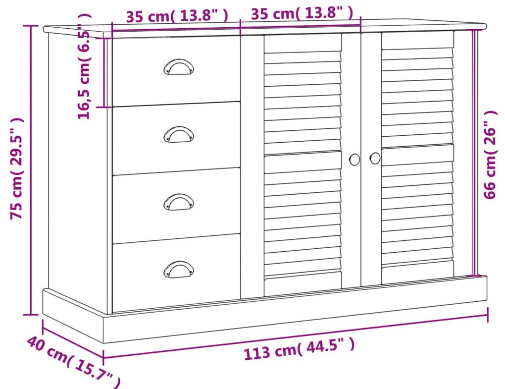 Aparador com gavetas VIGO 113x40x75 cm pinho maciço branco