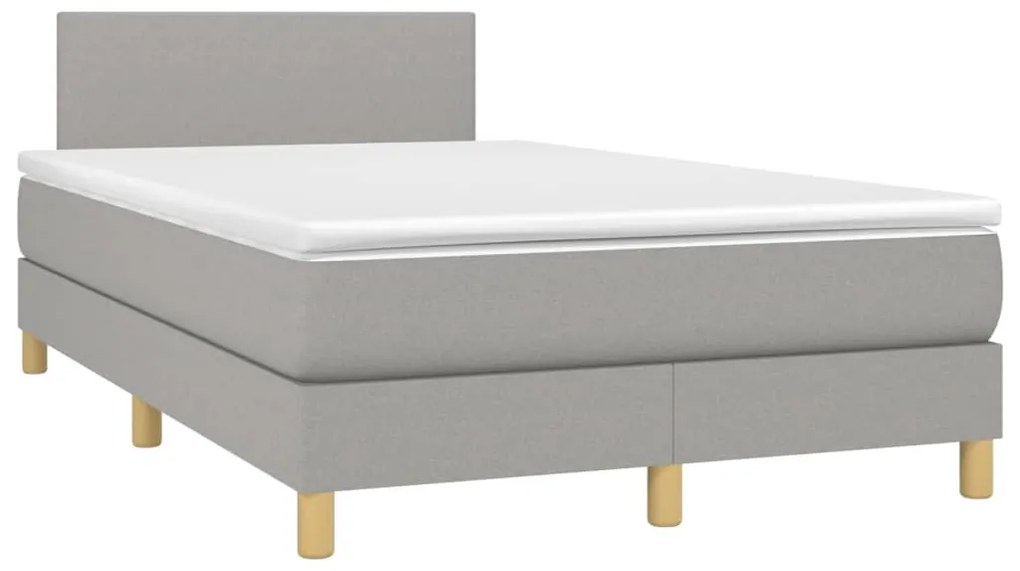 Cama box spring c/ colchão e LED 120x190 cm tecido cinza-claro