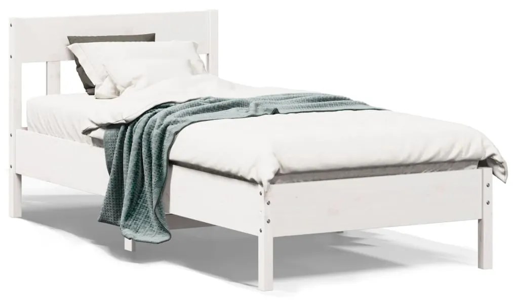 Estrutura de cama com cabeceira 90x190 cm pinho maciço branco