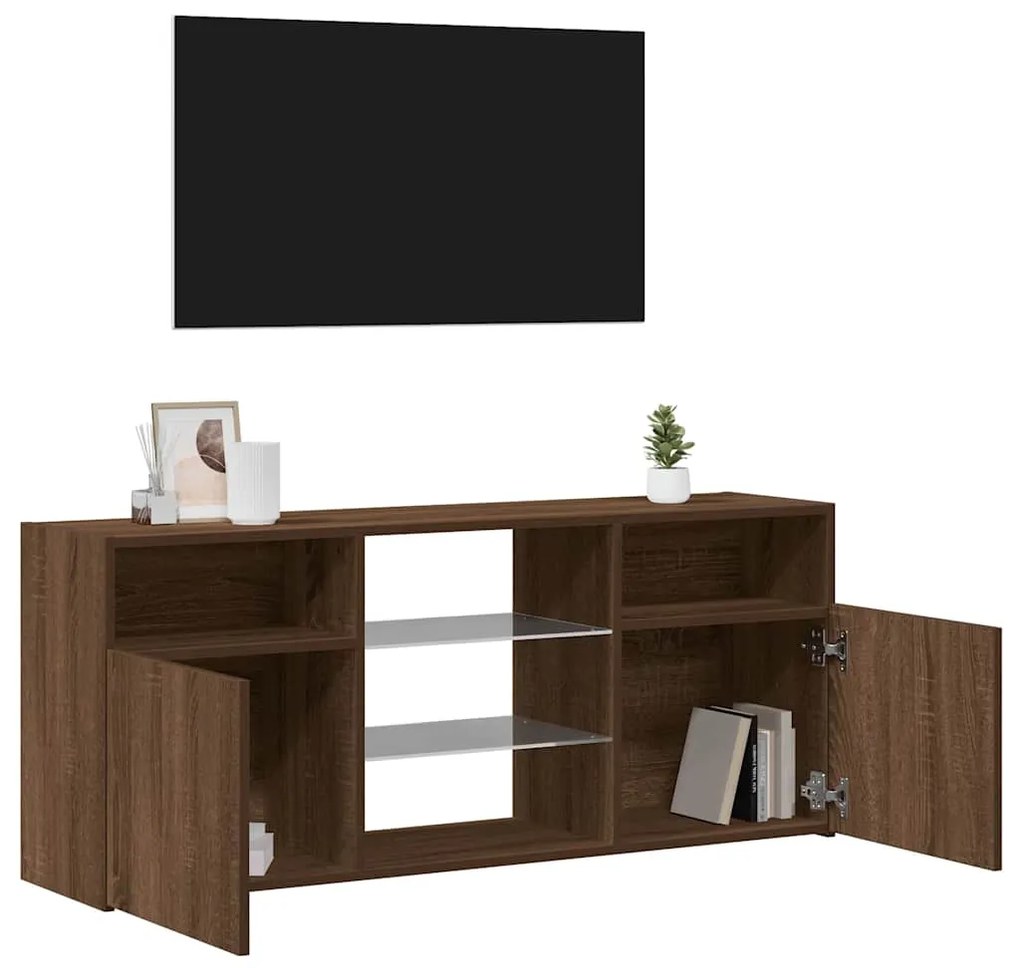 Móvel de TV com luzes LED 120x30x50 cm carvalho castanho