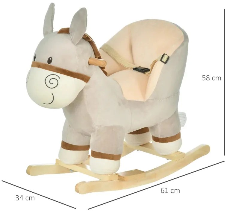 Baloiço Infantil em Forma de Burro de Pelúcia para Bebés 18-36 Meses c