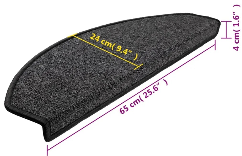 Tapetes de escada 15 pcs 65x24x4 cm antracite