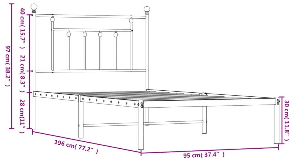 Estrutura de cama com cabeceira 90x190 cm metal branco