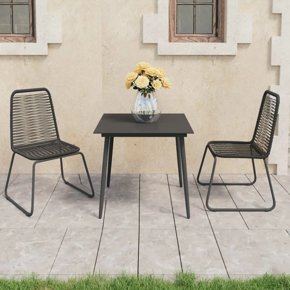 3 pcs conjunto de jantar para jardim vime de PVC preto