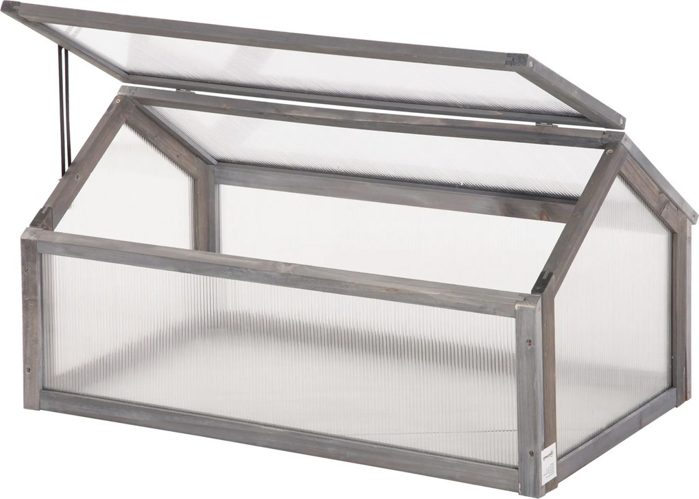 Outsunny Miniestufa, casa de plantas compacta em madeira, painéis de policarbonato, abertura de ventilação, 90L x 52B x 49,5H cm, Cinza | Aosom Portugal