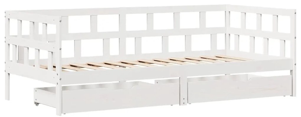 Sofá-cama c/ gavetas 90x190 cm madeira de pinho maciça branco