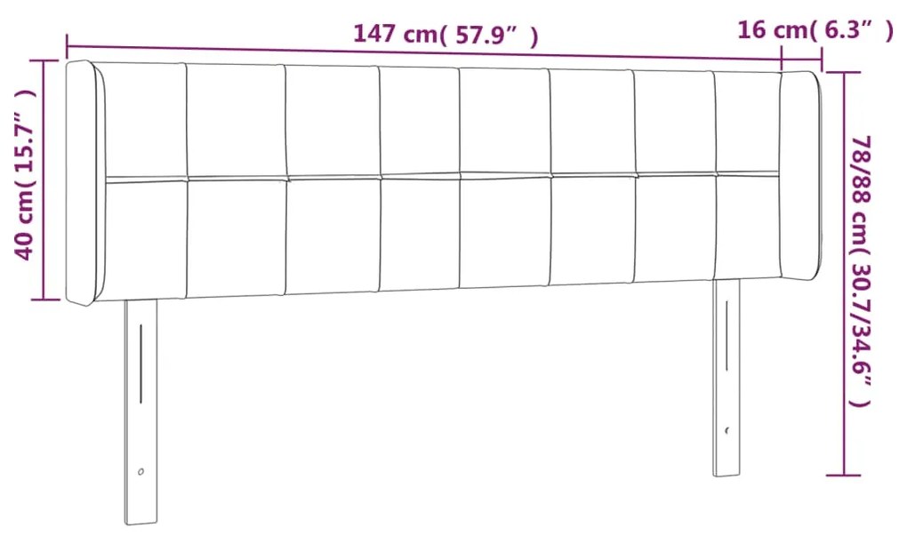 Cabeceira de cama c/ abas veludo147x16x78/88 cm cinzento-claro