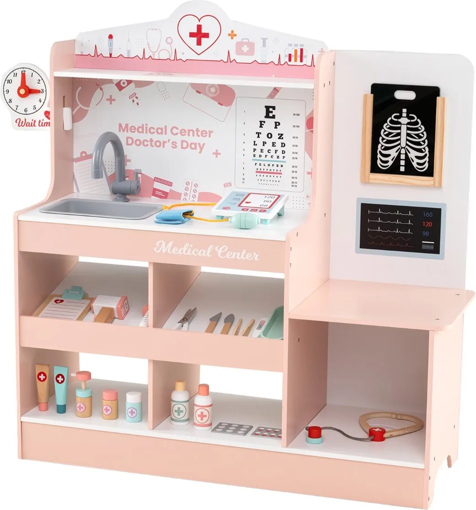 Hospital de brincar infantil com 24 acessórios Relógio Torneira Lavatório Monitor ECG para crianças a partir dos 3 anos 97 x 30,5 x 88 cm Rosa