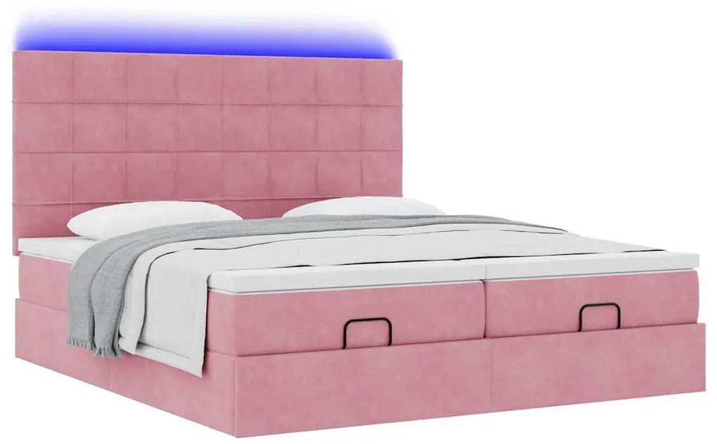Estrutura de cama otomana com colchões 180x200 cm veludo rosa