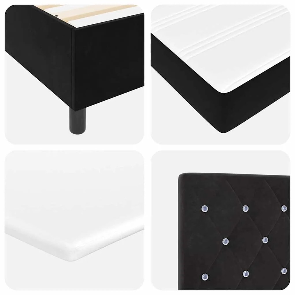 Cama Box Spring vidaXL com Colchão e LED Preto 80x200 cm Veludo