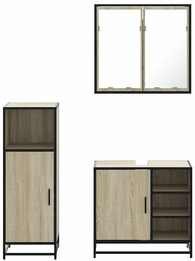 3 pcs conj. móveis casa banho derivados madeira carvalho sonoma