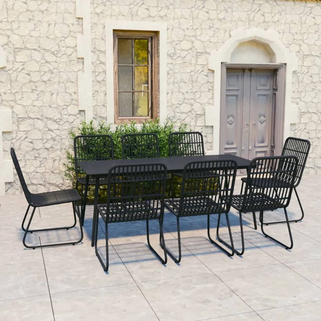 9 pcs conjunto de jantar para exterior vime PE e vidro