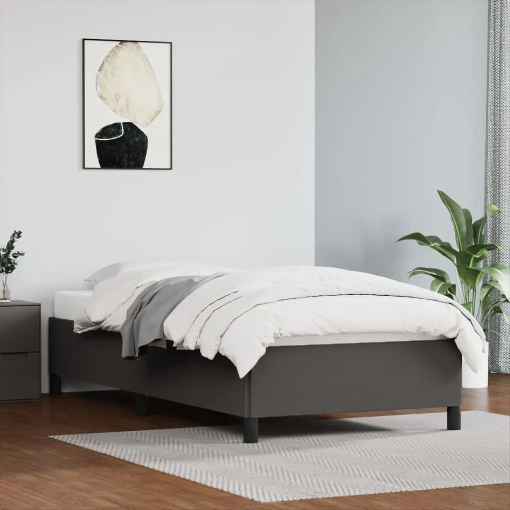 Estrutura de Cama Salu em Couro Artificial Cinza - 100x200cm - Design