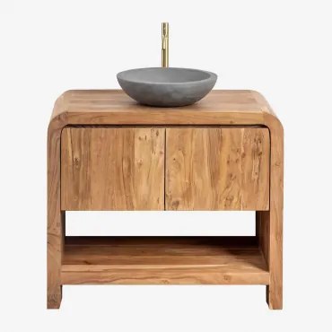 Conjunto De Móvel De Casa De Banho Em Madeira Vacry Castanho Acácia & Cimento Cinzento Redondo Ø40 Cm Tarsis & Sem Espelho - Sklum
