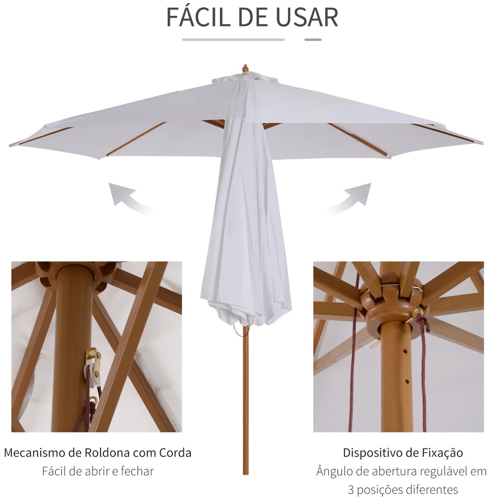 Chapéu de Sol de Jardim Ø300x250cm com Sistema de Polia Teto Ventilado